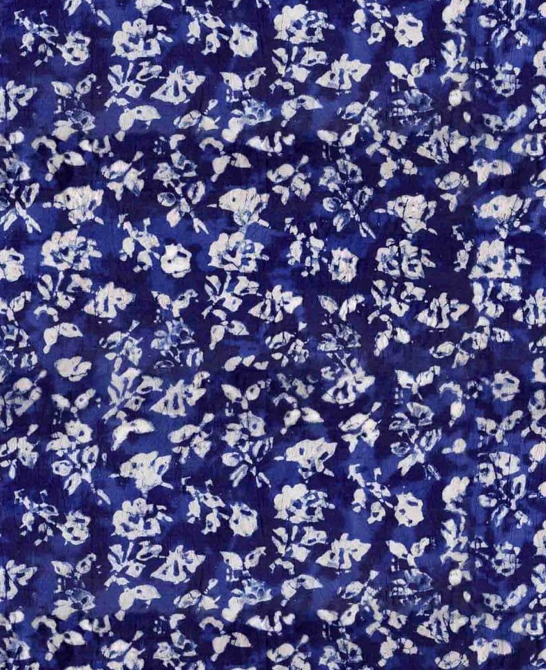 Indigo dabu floral print, 20 by 25 inch repeat